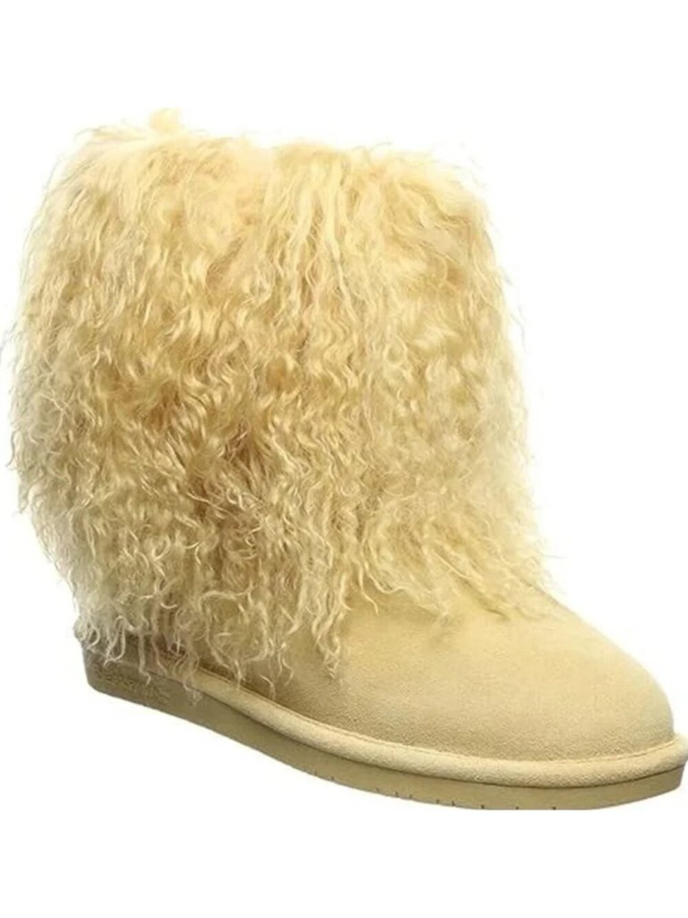 Bearpaw Boo Beige Shearling Wool Curly Lamb Fur Mongolian Sherpa Boots 8 NEW